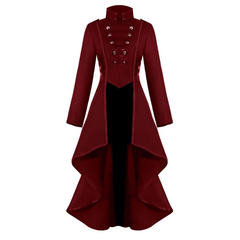SIAEAMRG Renaissance Steampunk Tailcoat Halloween Costumes for Women Victorian Medieval Pirate Vampire Gothic Jacket Dress Viking Coats M Red