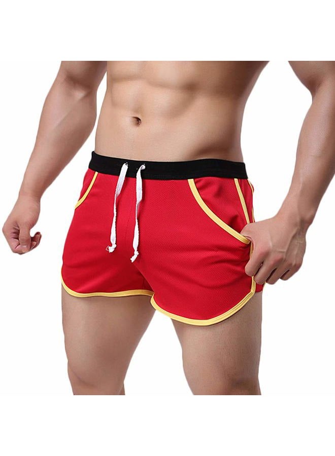 Rexcyril Men's Running Workout Bodybuilding Gym Shorts Athletic Sports Casual Short Pants, Red, L - Image 1