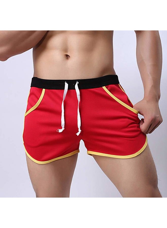 Rexcyril Men's Running Workout Bodybuilding Gym Shorts Athletic Sports Casual Short Pants, Red, L - Image 3