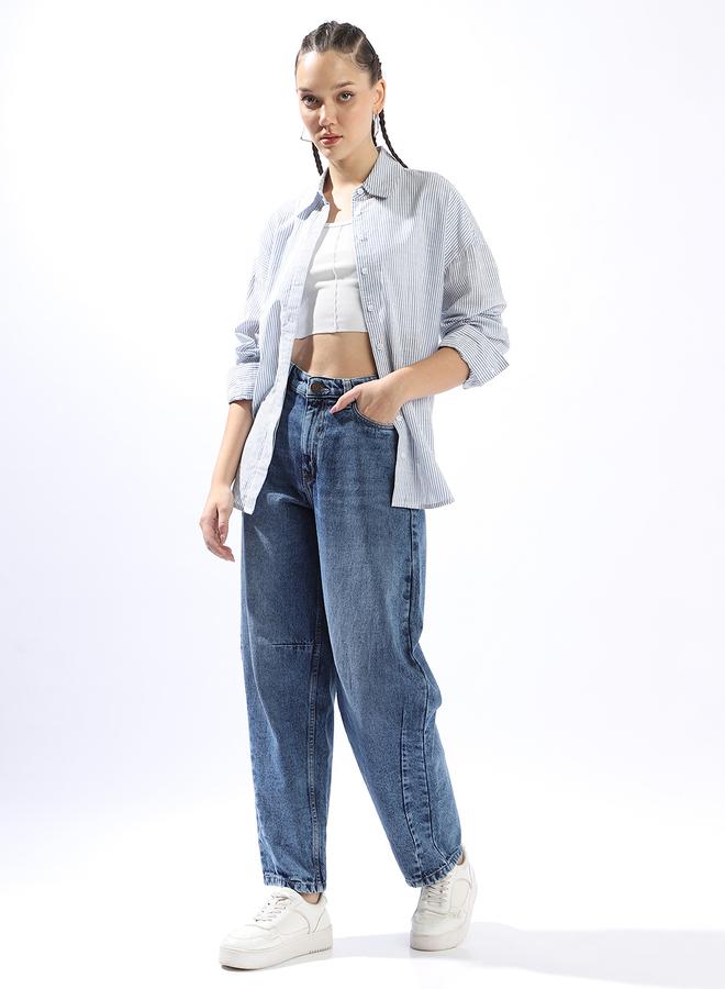 HIGH STAR Women Balloon Fit High-Rise Light Fade Cotton Jeans - Image 1