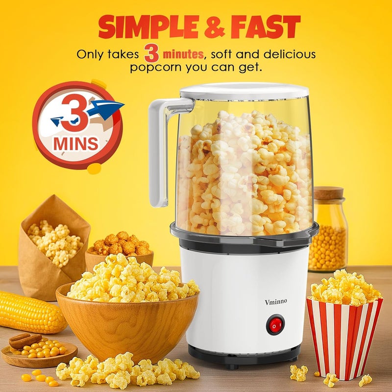 Vminno Quick & Easy Hot Air Popcorn Popper Maker with Built-In Serving Bowl, 2 Quarts, Etl Certified, No Oil Popcorn Poppers for Home with On/Off Switch for Family Movie Nights, Parties - Image 4
