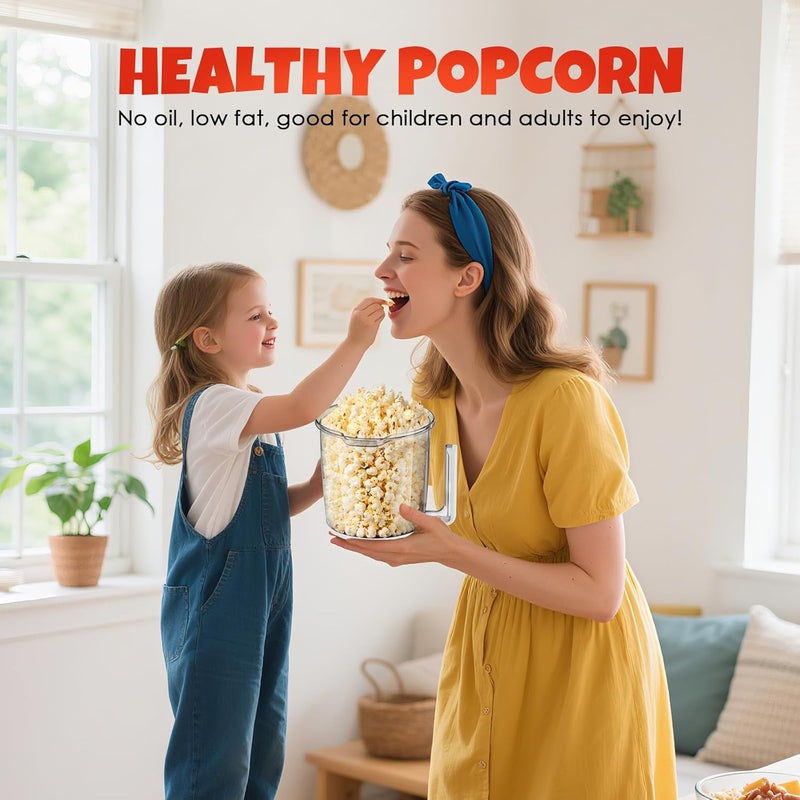 Vminno Quick & Easy Hot Air Popcorn Popper Maker with Built-In Serving Bowl, 2 Quarts, Etl Certified, No Oil Popcorn Poppers for Home with On/Off Switch for Family Movie Nights, Parties - Image 2