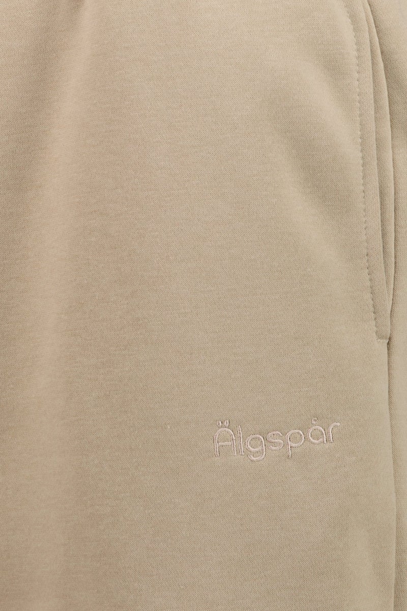 Algspar Men Regular Fit Embroidered Logo Jogger Pants, Beige - Image 5