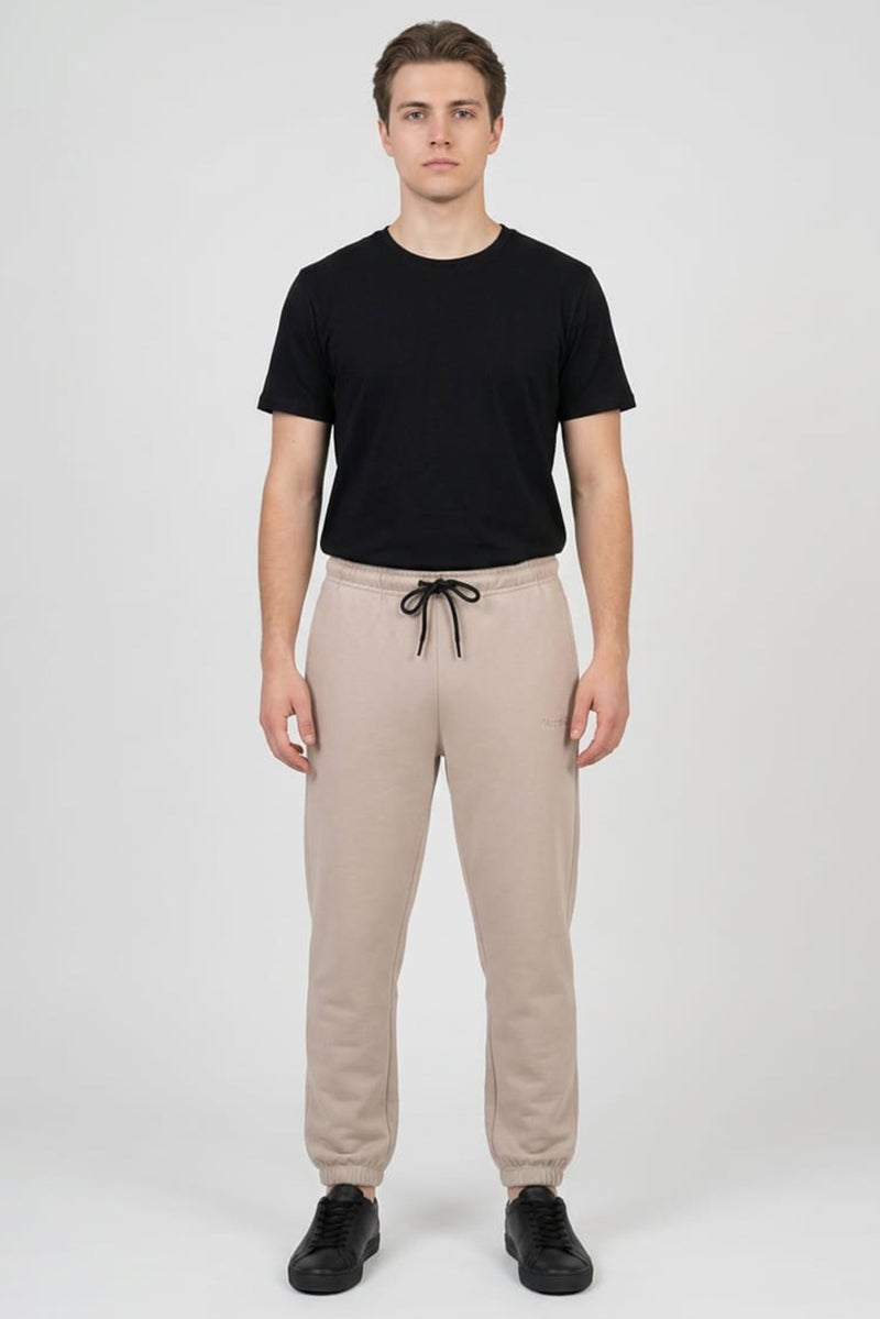 Algspar Men Regular Fit Embroidered Logo Jogger Pants, Beige - Image 2
