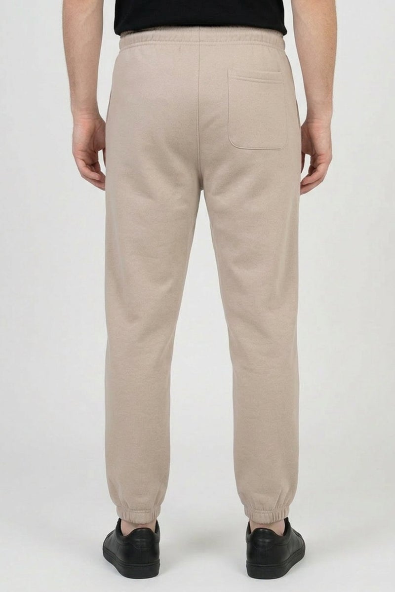 Algspar Men Regular Fit Embroidered Logo Jogger Pants, Beige - Image 4