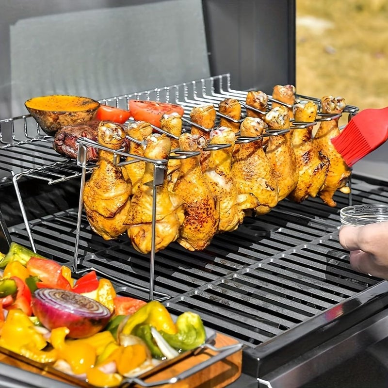 14 Slots Stainless Steel Chicken Leg Wing Rack 2pcs Baking Tray Boxed for Smoker Grill Oven - Image 2