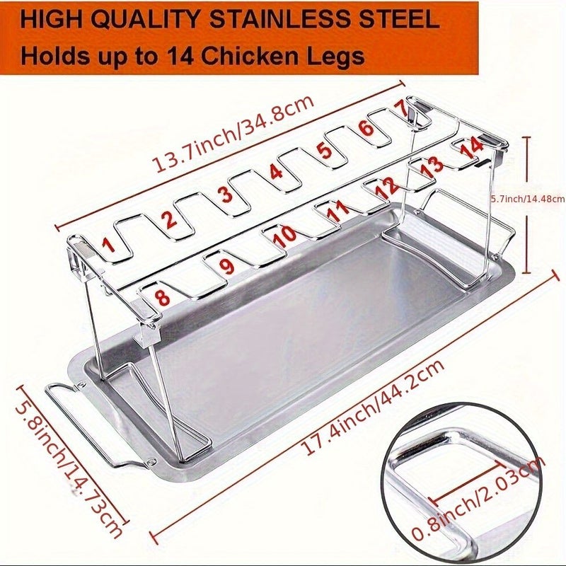 14 Slots Stainless Steel Chicken Leg Wing Rack 2pcs Baking Tray Boxed for Smoker Grill Oven - Image 3