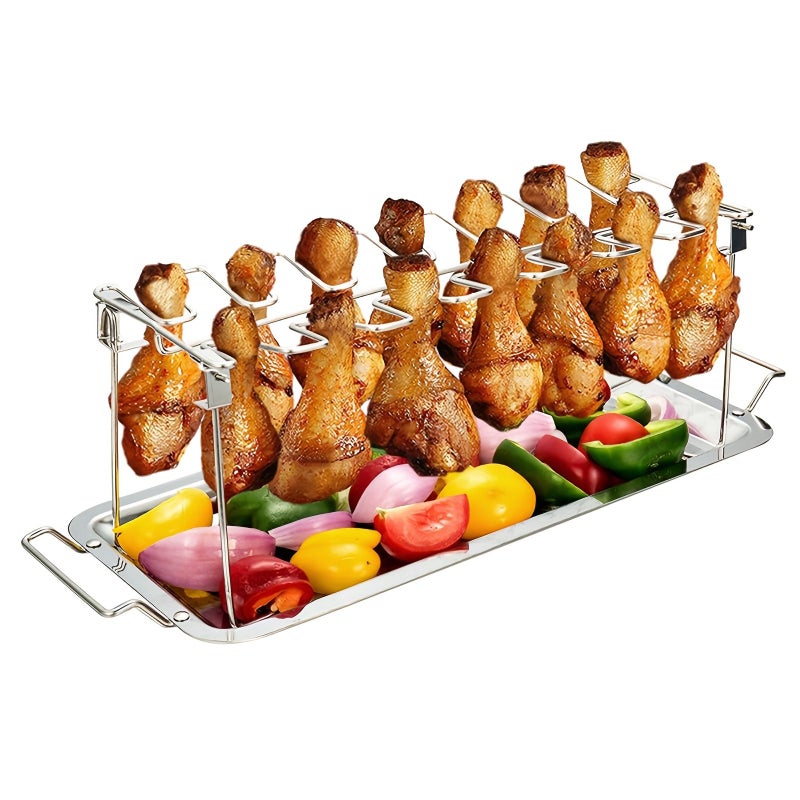 14 Slots Stainless Steel Chicken Leg Wing Rack 2pcs Baking Tray Boxed for Smoker Grill Oven - Image 1