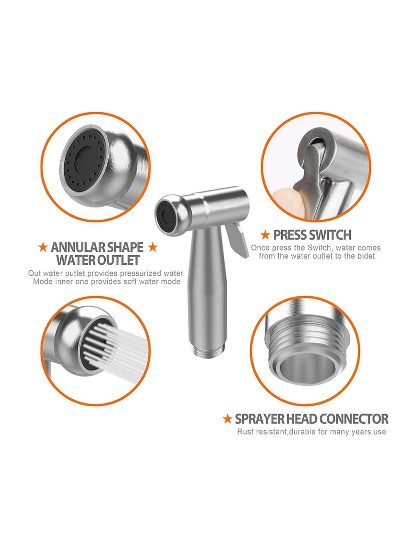 Bidet Spray Shower Handheld Sprayer for Toilet Wash Jet Diverter with Pressure Controllable 304 Stainless Steel Head Hose and Holder for Self Cleaning Shattaf Set  - Image 2