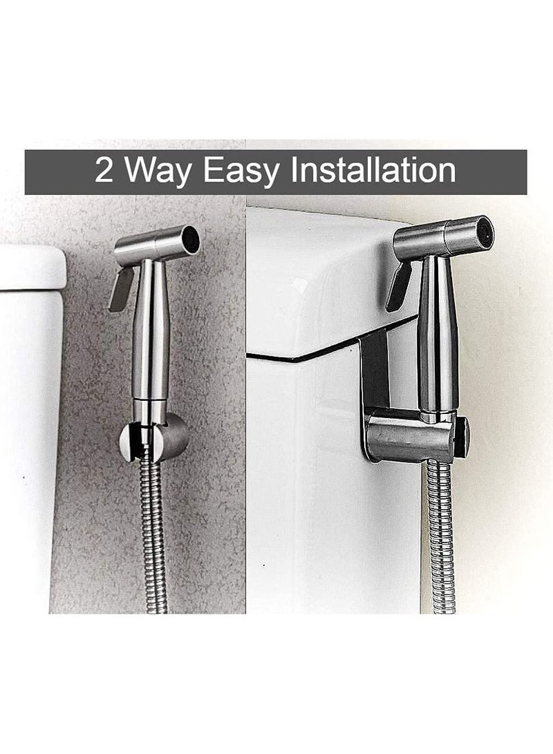 Bidet Spray Shower Handheld Sprayer for Toilet Wash Jet Diverter with Pressure Controllable 304 Stainless Steel Head Hose and Holder for Self Cleaning Shattaf Set  - Image 4
