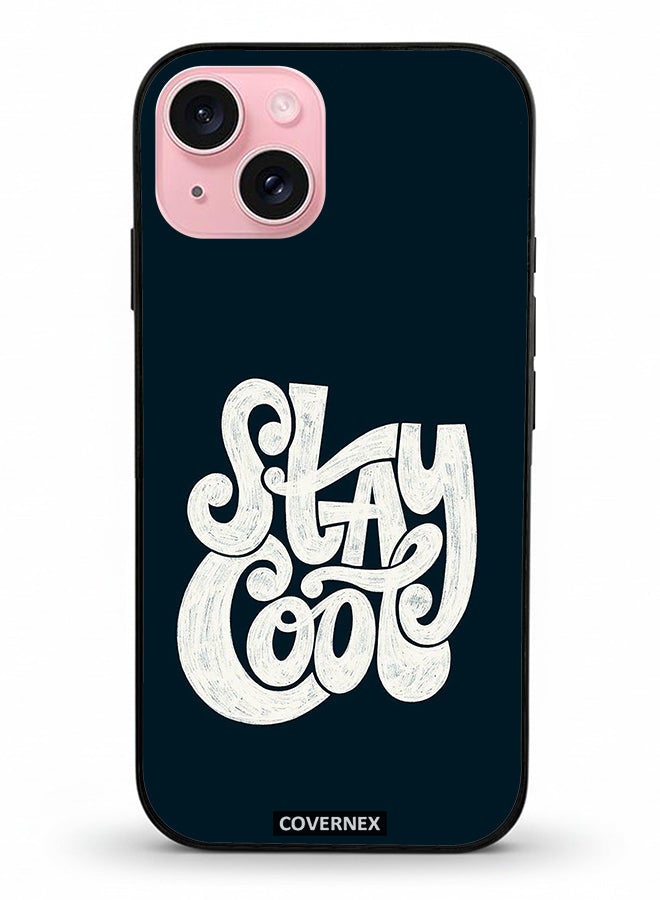 Covernex Apple iPhone 15 Protective Case Cover Printed Featuring Stay Cool Retro Croovy Typography - Image 2