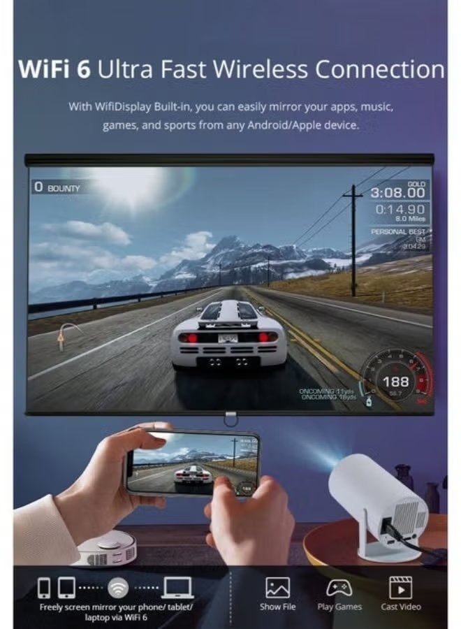 CALUS H5-A Portable Smart Projector – Ultra HD Support, Dual WiFi Connectivity, Bluetooth 5.0, Mini Home Cinema Projector for Movies, Gaming, Streaming, Wireless Screen Mirroring, White - Image 3