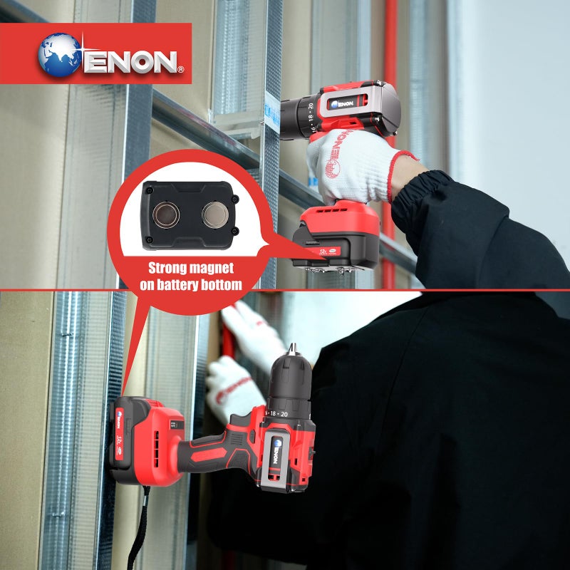 ENON Brushless Cordless Drill Set,12V Power Drill Set with Battery and Charger, Electric Driver/Drill Bits, 3/8'' Keyless Chuck,20+1 Torque Setting, 300 inch-lbs, with LED Electric Drill Set - Image 5
