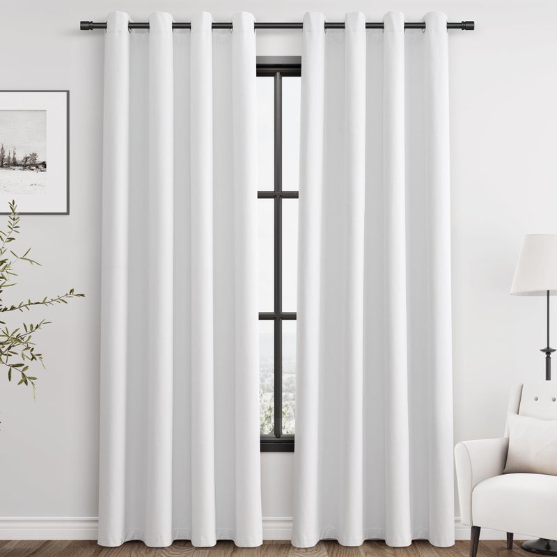 Nanspring White Linen Blackout Curtains 84 Inches Long For Bedroom Modern Elegant White Black Out Curtains Cotton Textured Grommet Thermal Insulated Light Blocking Drapes For Living Room Patio Sliding Door - Image 1