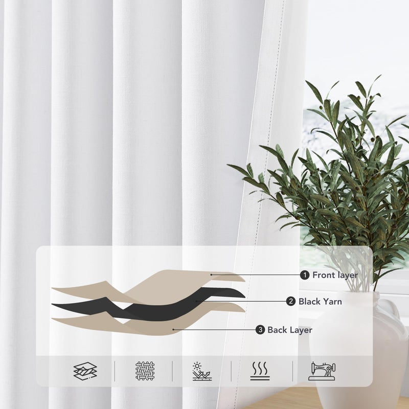 Nanspring White Linen Blackout Curtains 84 Inches Long For Bedroom Modern Elegant White Black Out Curtains Cotton Textured Grommet Thermal Insulated Light Blocking Drapes For Living Room Patio Sliding Door - Image 4