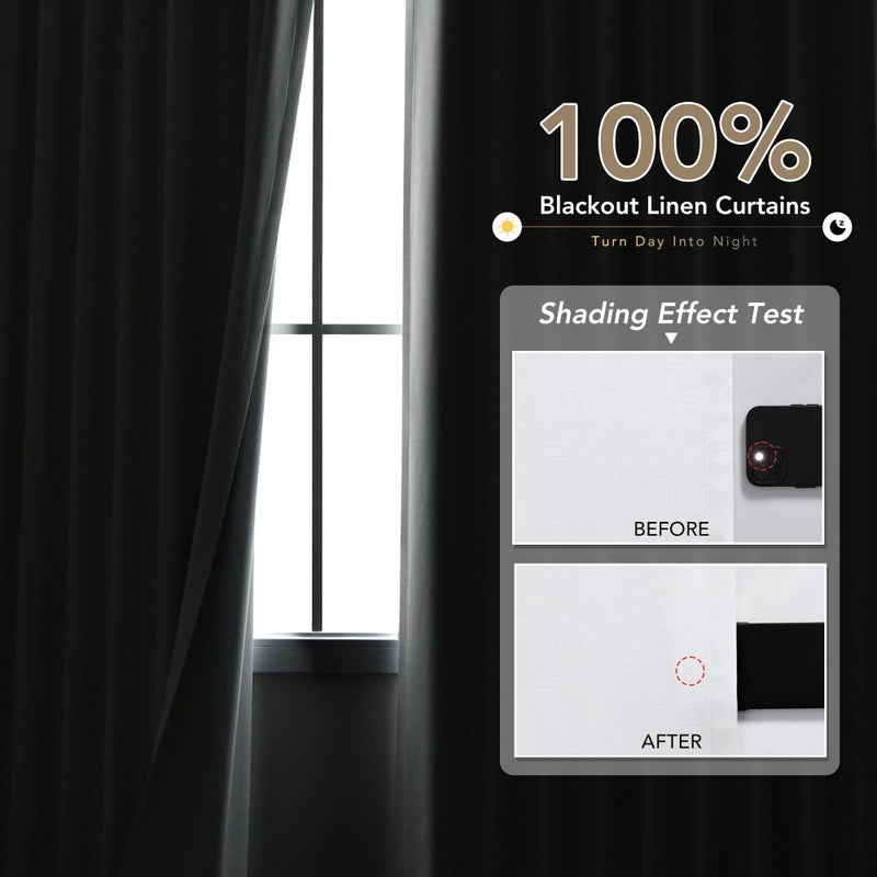 Nanspring White Linen Blackout Curtains 84 Inches Long For Bedroom Modern Elegant White Black Out Curtains Cotton Textured Grommet Thermal Insulated Light Blocking Drapes For Living Room Patio Sliding Door - Image 2