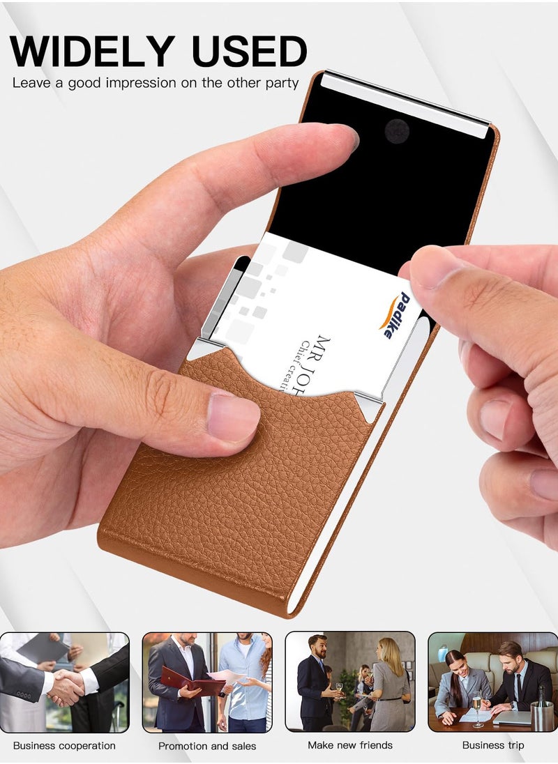 spa luxetique Leather Business Card Holder Metal Business Card Case Slim Professional Name Card Holder with Magnetic Shut (Apricot)  - Image 5