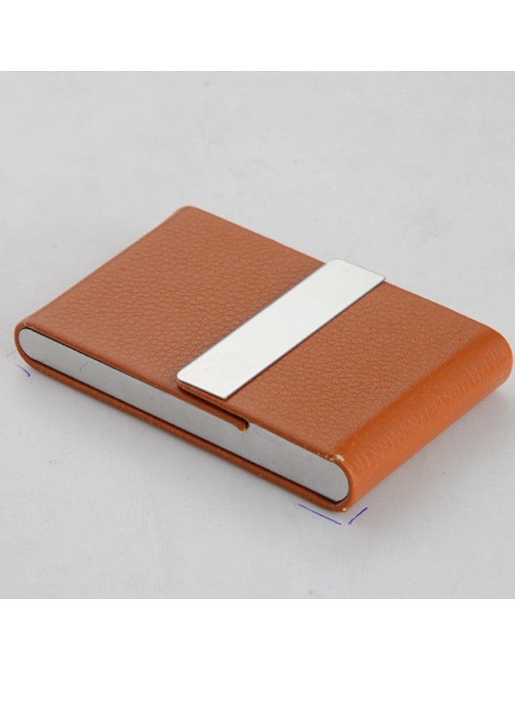 spa luxetique Leather Business Card Holder Metal Business Card Case Slim Professional Name Card Holder with Magnetic Shut (Apricot)  - Image 1