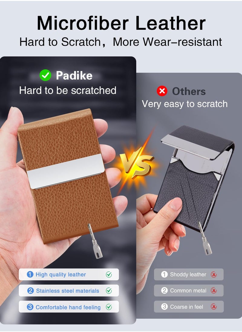 spa luxetique Leather Business Card Holder Metal Business Card Case Slim Professional Name Card Holder with Magnetic Shut (Apricot)  - Image 3