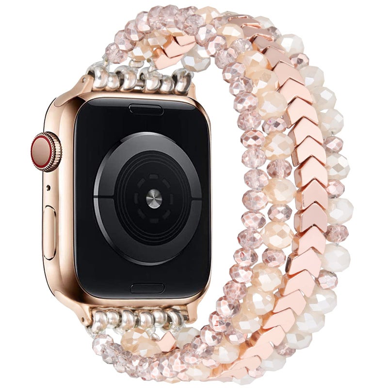 MOFREE Beaded Bracelet Apple Watch Band for Women 38mm 40mm 41mm 42mm, Elastic Stretch Women Strap Bands Compatible with iWatch Series 11/10/9/8/7/SE/6/5/4/3/2/1, Rose Gold for 5.3''-6.2'' Wrists - Image 5
