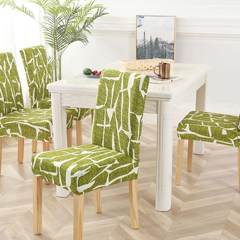 6PCS Dining Chair Covers with Printed Patterns Polyester Stretch Dining Room Chair Slipcovers Removable Available Chair Covers for Kitchen、Banquet、Hotel and Party(Impressionism-Green) - Image 3