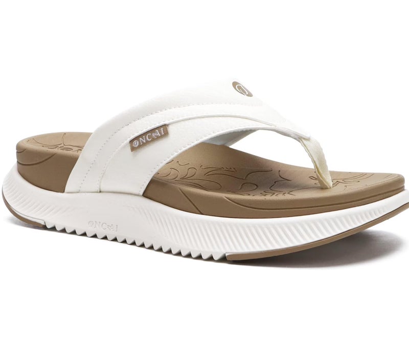 ONCAI Orthopedic Flip Flops Women with Arch Support Ladies Orthotic Recovery Sandals 2025 Comfortable Plantar Fasciitis Slip On Walking Sandal for Womans Casual Summer BeigeWhite Size 6 - Image 1