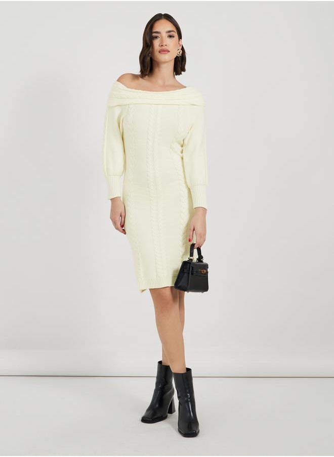 Styli Plain Off Shoulder Sweater Knee-Length Dress  - Image 4