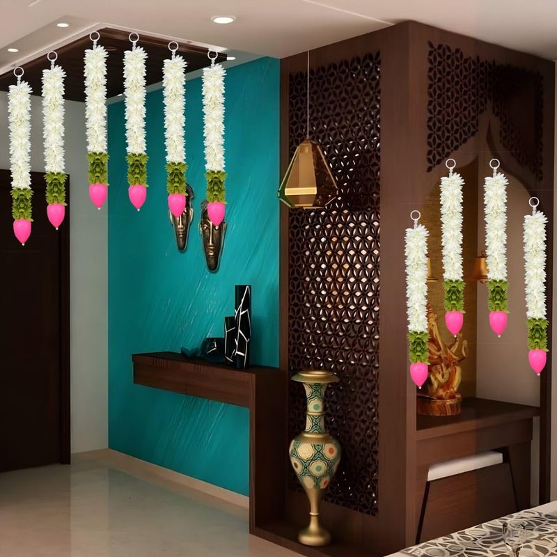 GLADNEST GLADNEST Jasmine Lotus Bud Hangings for 14 Inches 375 CM Pack of 5 Artificial Garland Backdrop for Pooja Home Office Door Laktan  - Image 1