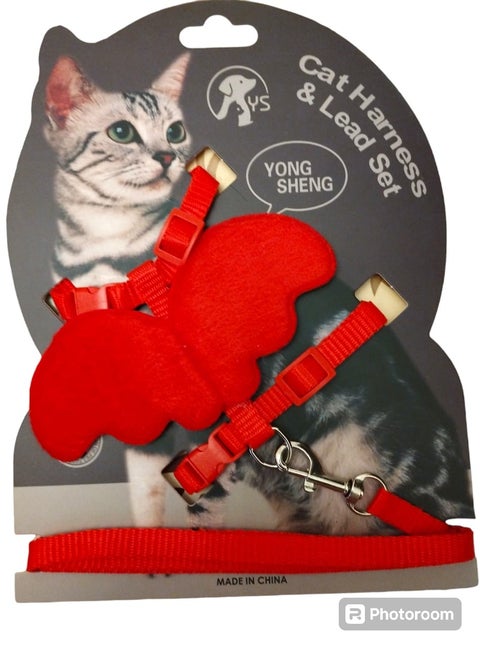 طوق ومقود للقطط سهل الاستخدام شكل فراشه للقطط والجراء البنات