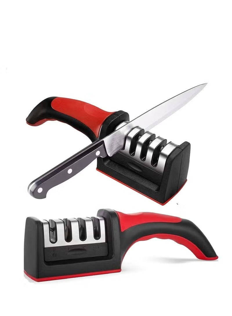 أداة شحذ سكاكين المطبخ - أداة شحذ السكاكين مصممة بنظام شحذ احترافي تتألف من 3 مراحل كما أنها مصممة للسكاكين المصنوعة من المعدن لون أسود - Image 1
