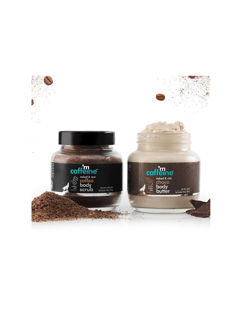 إم كافيين مقشر لتلميع الجسم وازالة الاسمرار والترطيب المكثف وفرك الجسم بالقهوة ومجموعة زبدة الجسم بالشوكولاتة للحصول على بشرة ناعمة وسلسة للرجال والنساء - Image 2