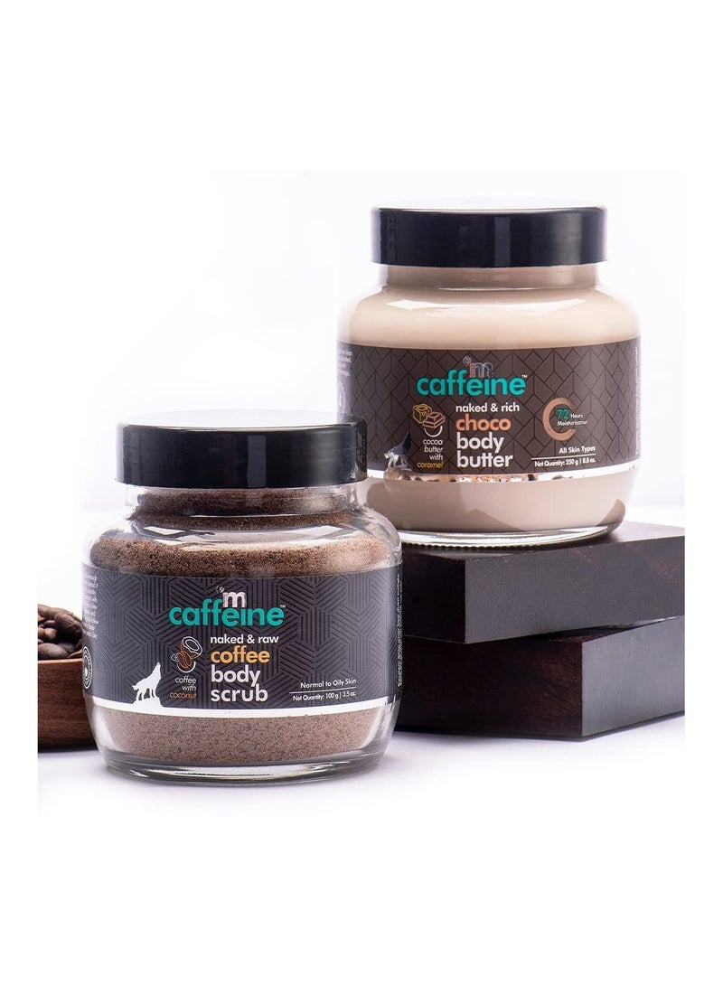 إم كافيين مقشر لتلميع الجسم وازالة الاسمرار والترطيب المكثف وفرك الجسم بالقهوة ومجموعة زبدة الجسم بالشوكولاتة للحصول على بشرة ناعمة وسلسة للرجال والنساء - Image 1