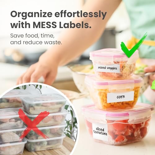 MESS Removable Food Labels for Containers (96-Pack) 1x3" & 1.5" Erasable Kitchen Labels for Organizing, Freezer & Fridge, White Dry Erase Labels for Jars - Image 2