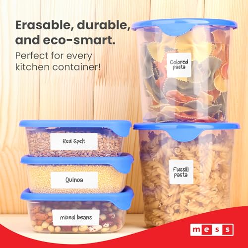 MESS Removable Food Labels for Containers (96-Pack) 1x3" & 1.5" Erasable Kitchen Labels for Organizing, Freezer & Fridge, White Dry Erase Labels for Jars - Image 3