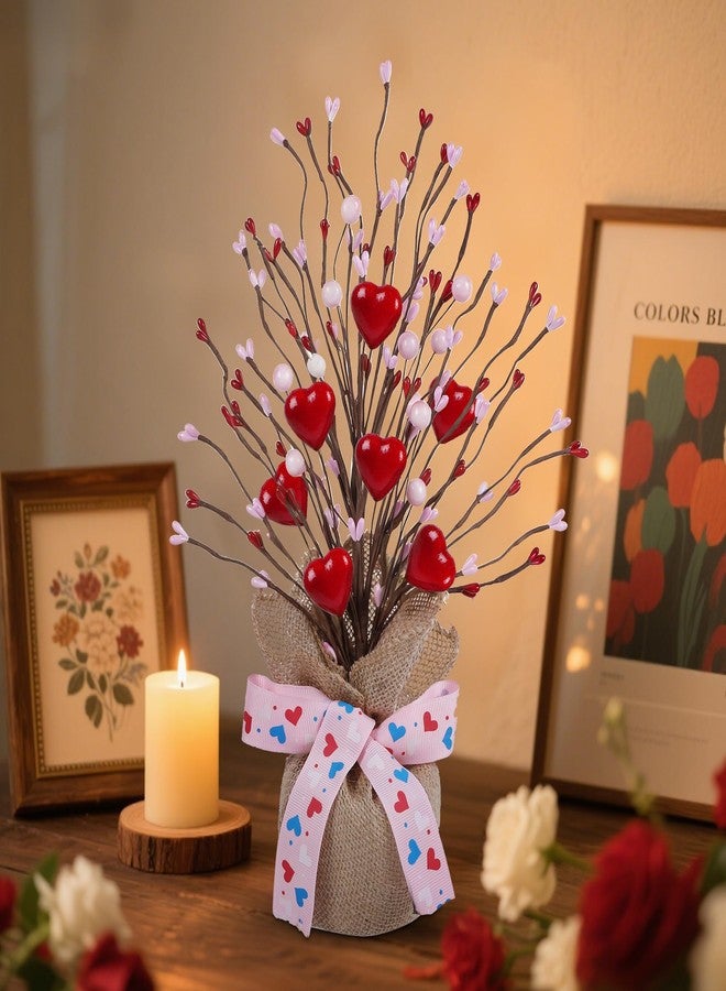 دكتور دودو شجرة عيد الحب من دكتور دودو، عبوة من قطعتين، مقاس 14 بوصة، مزينة بقلب وردي وأحمر، لتزيين طاولة عيد الحب في المنزل، أشجار اصطناعية للمدفأة، قطعة مركزية لتزيين الطاولة - Image 2