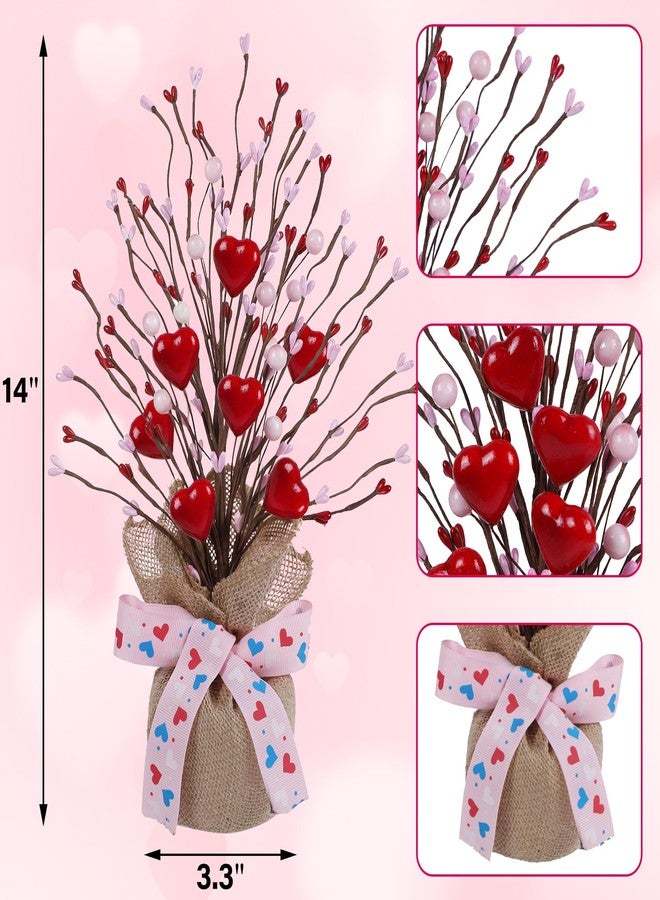 دكتور دودو شجرة عيد الحب من دكتور دودو، عبوة من قطعتين، مقاس 14 بوصة، مزينة بقلب وردي وأحمر، لتزيين طاولة عيد الحب في المنزل، أشجار اصطناعية للمدفأة، قطعة مركزية لتزيين الطاولة - Image 3