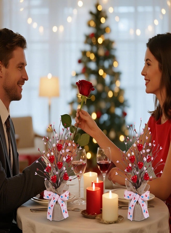 دكتور دودو شجرة عيد الحب من دكتور دودو، عبوة من قطعتين، مقاس 14 بوصة، مزينة بقلب وردي وأحمر، لتزيين طاولة عيد الحب في المنزل، أشجار اصطناعية للمدفأة، قطعة مركزية لتزيين الطاولة - Image 4