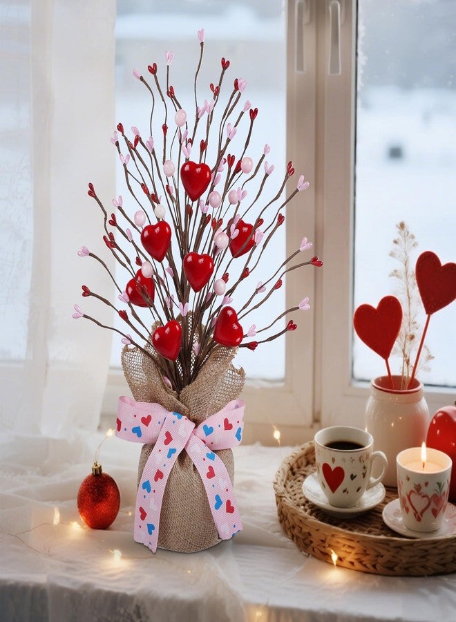 دكتور دودو شجرة عيد الحب من دكتور دودو، عبوة من قطعتين، مقاس 14 بوصة، مزينة بقلب وردي وأحمر، لتزيين طاولة عيد الحب في المنزل، أشجار اصطناعية للمدفأة، قطعة مركزية لتزيين الطاولة - Image 5