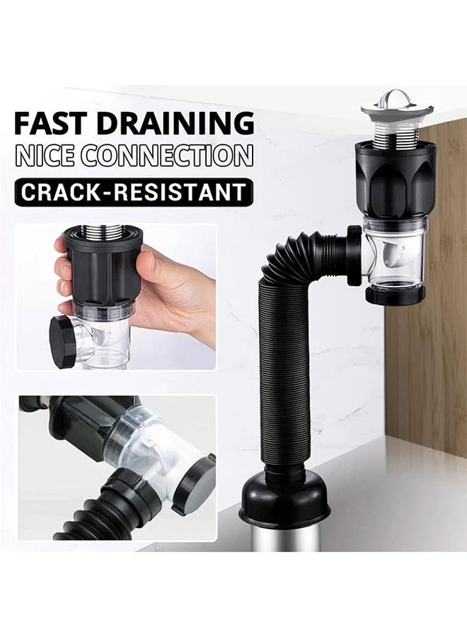 Peachjoy Sink Drain Kit With Flexible Expandable P-Trap for 1-1/4" and 1-1/2" Drain Hole - Anti-Odor Bathroom Pipe Tube - Image 4