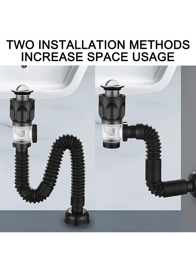Peachjoy Sink Drain Kit With Flexible Expandable P-Trap for 1-1/4" and 1-1/2" Drain Hole - Anti-Odor Bathroom Pipe Tube - Image 5