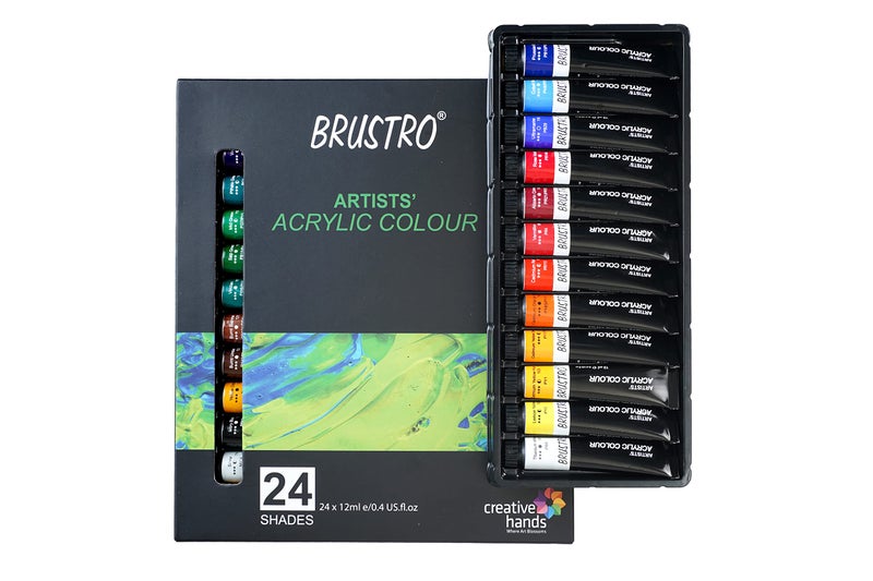BRUSTRO Acrylic Paint Colour Set | Set of 24 Colours X 12ml Tubes | Highly pigmented, Opaque Colors, Intermixable, Great Opacity, Perfect for Students, Adults, Beginners, Professionals and Artists. - Image 2