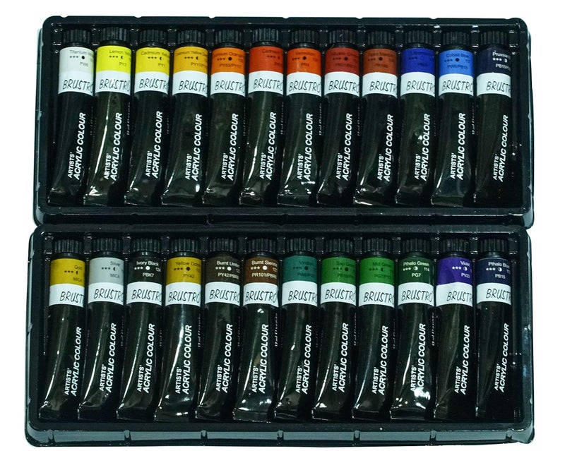 BRUSTRO Acrylic Paint Colour Set | Set of 24 Colours X 12ml Tubes | Highly pigmented, Opaque Colors, Intermixable, Great Opacity, Perfect for Students, Adults, Beginners, Professionals and Artists. - Image 3