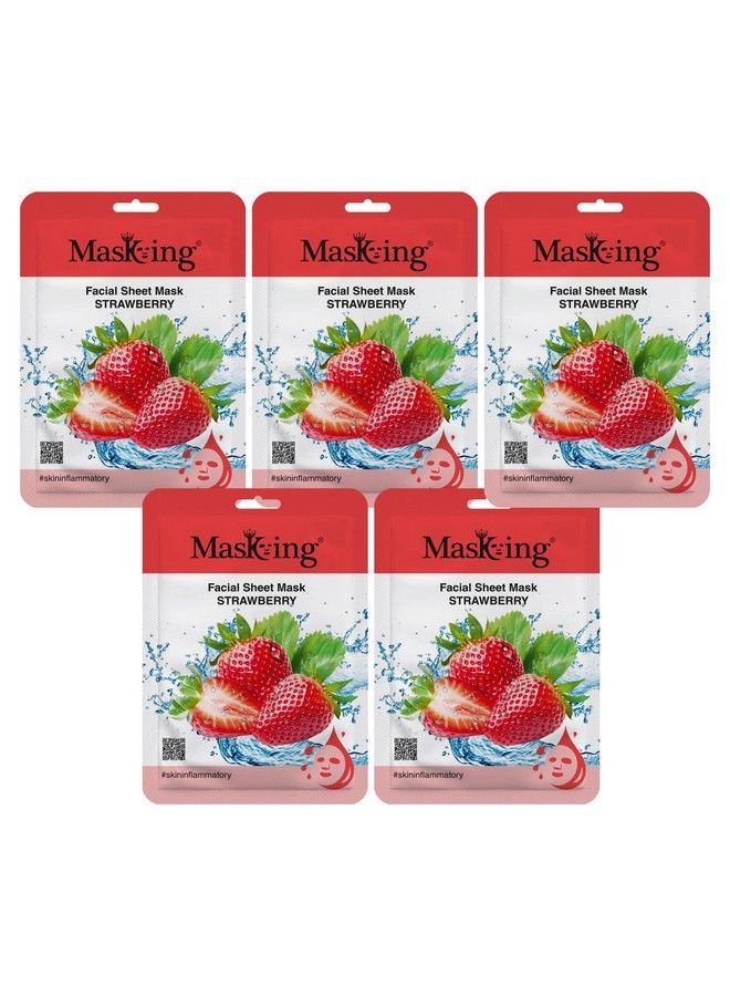 MASKING Skin Glowing Facial Sheet Mask For Women Men Strawberry Sheet Mask Suitable For All Type Skin Pack Of 05  - Image 1