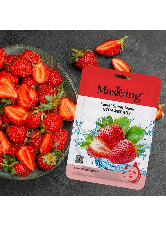 MASKING Skin Glowing Facial Sheet Mask For Women Men Strawberry Sheet Mask Suitable For All Type Skin Pack Of 05  - Image 3