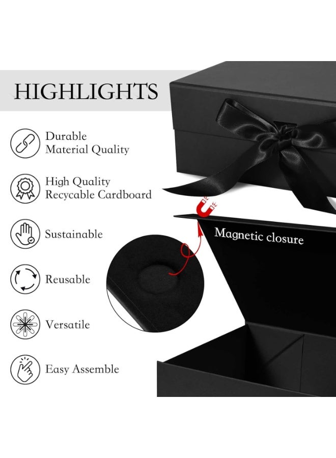 Gift Box with Magnetic, Black Large Gift Box with Ribbon， Gift Boxes for Birthday, Wedding, Graduation - Image 3