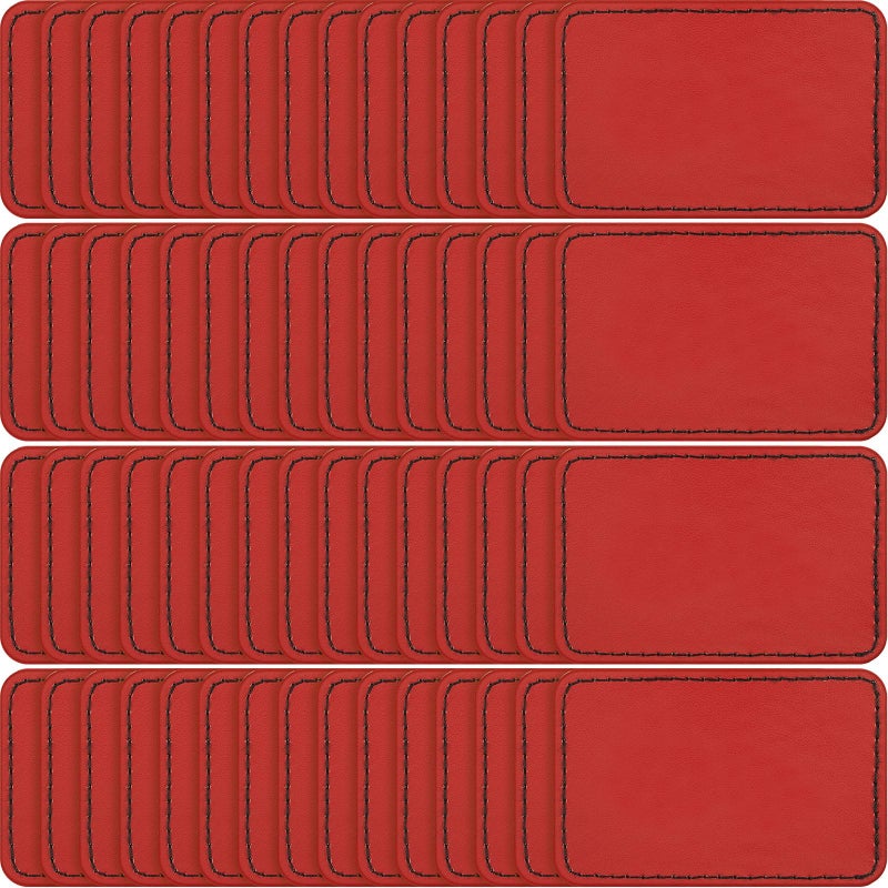 Dunzy 60 Pcs Blank Leatherette Hat Patch with Adhesive Rectangle Leather Hat Patches Rustic Faux Iron on for Fabric Repair Custom Sewing Laser Engraving DIY CraftsRed3 x 2 Inch