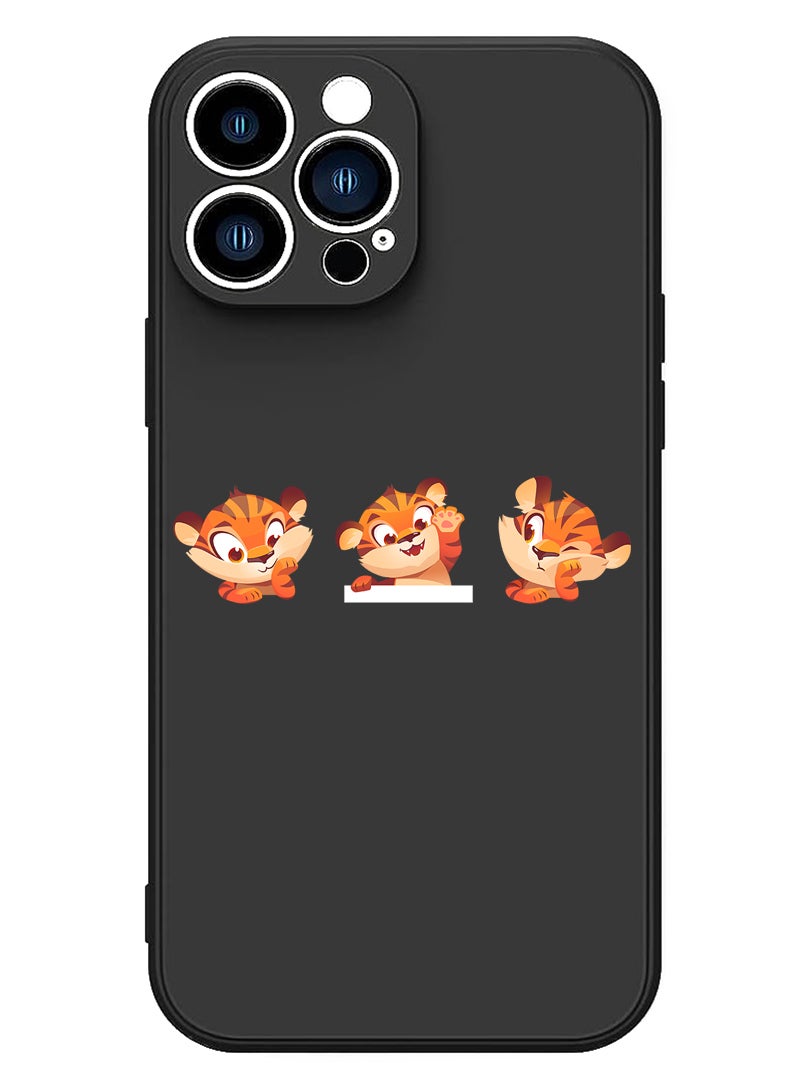 Theodor Protective Slim Fit Case Liquid Silicone Cover with Full Body Protection Anti-Scratch Shockproof Case For iPhone 15 Pro Max Black - Cute tiger expressions - Image 1