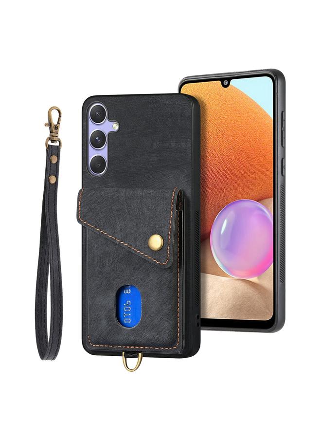 اس-توب جراب هاتف Samsung Galaxy S25 5G محفظة بطاقات ريترو قابلة للطي من الجلد مع حزام - Image 1