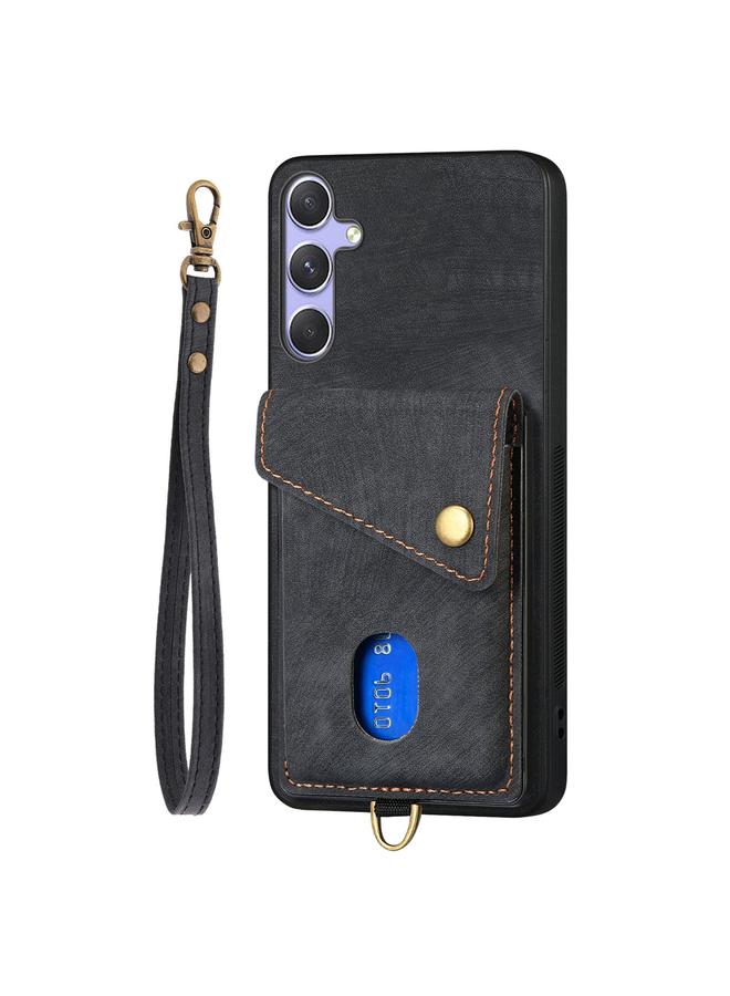 اس-توب جراب هاتف Samsung Galaxy S25 5G محفظة بطاقات ريترو قابلة للطي من الجلد مع حزام - Image 2