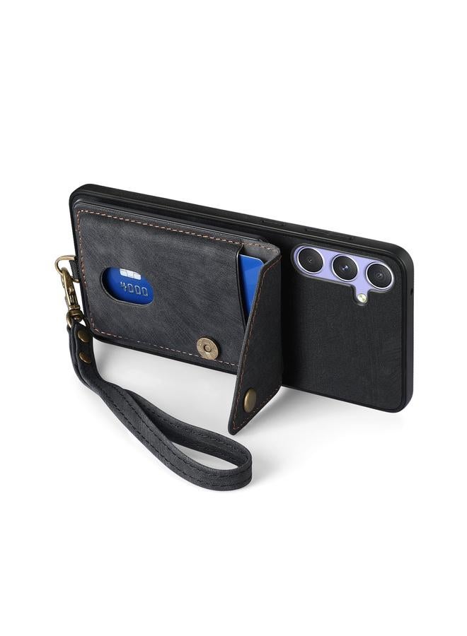 اس-توب جراب هاتف Samsung Galaxy S25 5G محفظة بطاقات ريترو قابلة للطي من الجلد مع حزام - Image 4